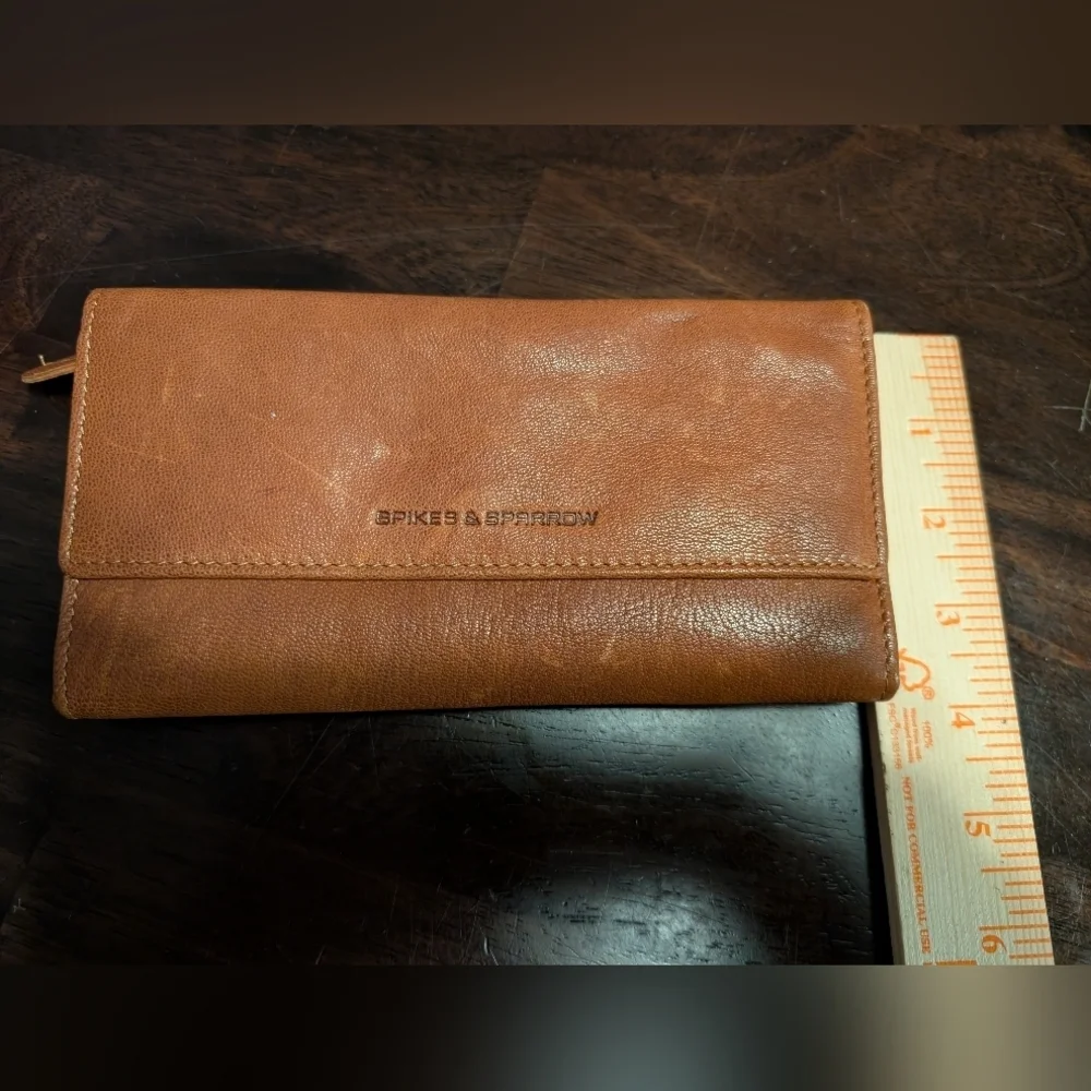 Spikes And Sparrow Brooklyn Leather Wallet, Congac w/ Houndstooth Lining
